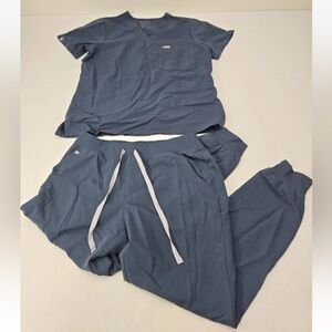 Figs Scrub Set Limited Color Dark Harbor Catarina Top & Zamora Jogger Pant M